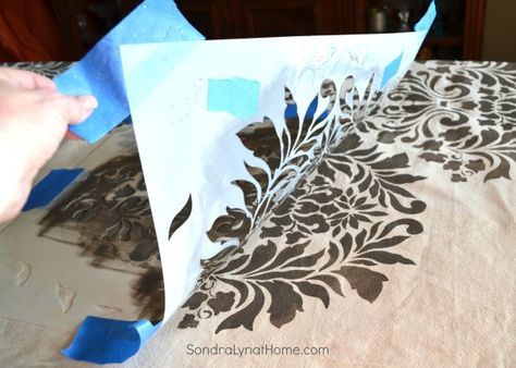 The Stenciling Process - Sondra Lyn at Home Curtains From Drop Cloths, Stenciled Curtains, Headboard Curtains, Cloth Curtains, Cheap Curtains, No Sew Curtains, Drop Cloth Curtains, Stenciled Floor, Pink Curtains