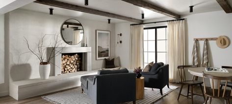 Dream Home Makeover Studio Mcgee, Moody Basement, Flooring Fireplace, Makeover Aesthetic, Dream Home Makeover, Hallmark Floors, The Mcgee Home, Basement Fireplace, Mcgee Home