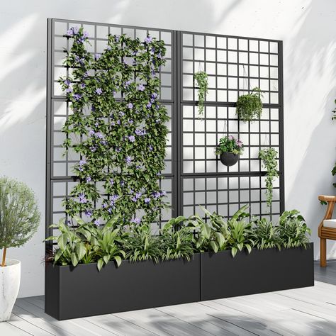 The planter bo* gives you a good place to grow plants or vegetables, and the various screen panels can not only provide e*tension space for climbing vines but also a great way to add some elegant décor to your yard or garden space. And again, hiding some outdoor equipment such as air conditioners. You will no longer worry your planters crack when the temperature plunges, as this is made of galvanized metal, more sturdy than wood. Features Perfect Dimension: The specifications "71" H × 35" W × 16 Planter Box With Trellis, Metal Planter Boxes, Front House, Grow Plants, Tall Planters, Climbing Frame, Root Growth, Climbing Vines, Outdoor Equipment