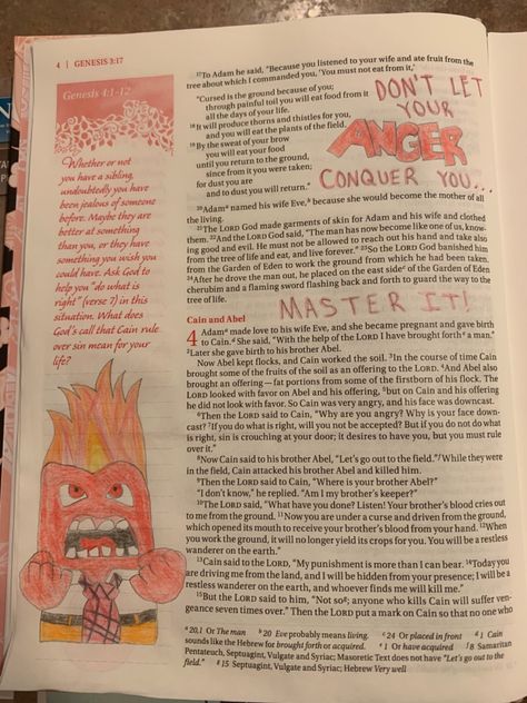 Genesis 4 Cain And Abel, Cain And Abel Bible Journaling, Genesis 4 Bible Journaling, Genesis 4, Journal Drawings, Inspire Bible, Movie Inside Out, Inside Out Characters, S Picture