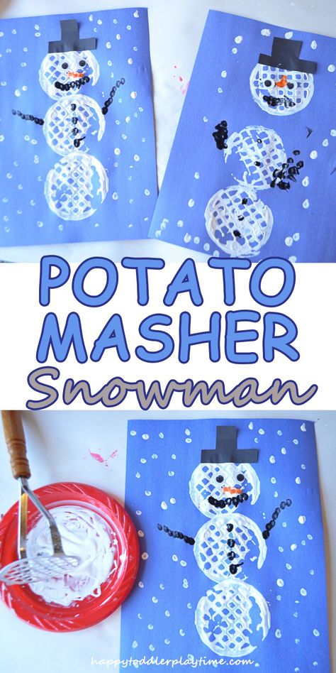 POTATO MASHER SNOWMAN Easy Winter Crafts, Winter Crafts Preschool, January Crafts, Pen Craft, Winter Activities For Kids, Potato Masher, Winter Preschool, Ideas Craft, Winter Crafts For Kids