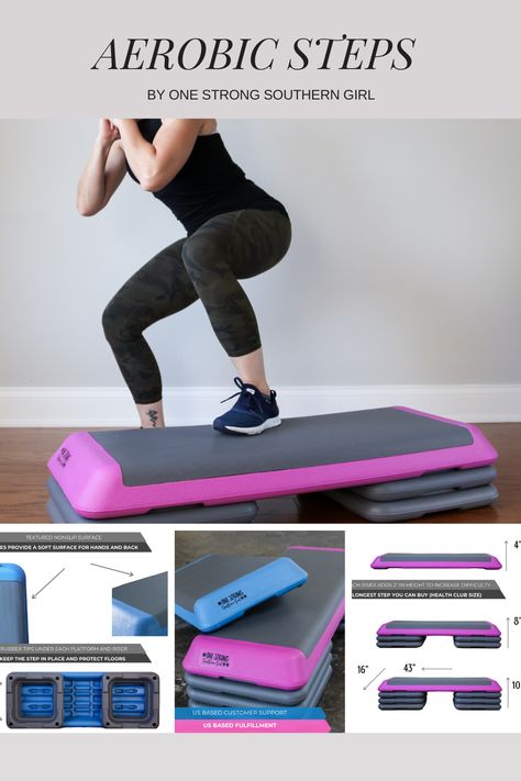 Aerobic steps by One Strong Southern Girl come in blue or pink. You can get up to six risers for total body conditioning. Step Aerobic Workout, Aerobic Steps, Aerobic Workout, Body Conditioning, Arm Workouts At Home, Aerobic Step, Home Treadmill, Step Aerobics, Leg Workout At Home