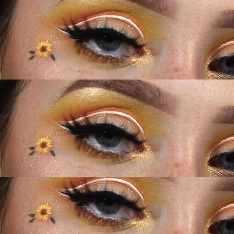 Sunflower Eye Makeup, Sunflower Makeup, Colourful Eyeshadow, Makeup Looks Prom, Guard Costume, Sunflower Tutorial, Grad Makeup, Everyday Eyeshadow, Funky Makeup