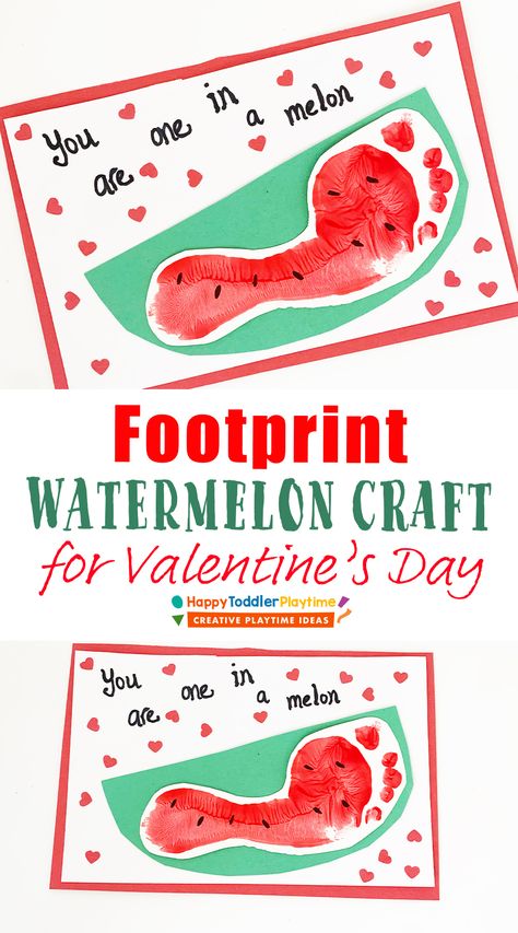 One In A Melon Craft, Watermelon Footprint Art, Watermelon Crafts For Toddlers, Watermelon Valentines, Summer Crafts For Infants, Craft For Babies, Crafts For Infants, Baby Footprint Crafts, Infant Crafts