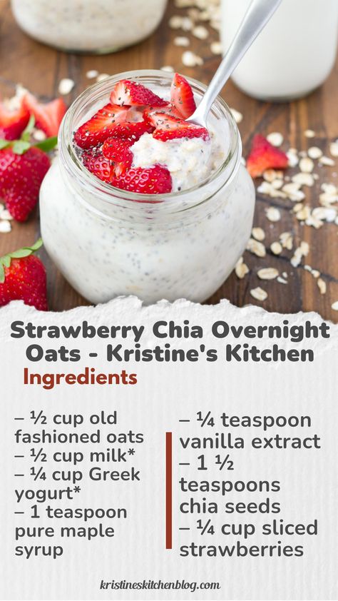 High protein, healthy Strawberry Chia Overnight Oats. This soaked oatmeal is ultra creamy, a little sweet, and will keep you full until lunchtime! Strawberry Peach Overnight Oats, Overnight Strawberry Oats, Soaked Oats Overnight, Strawberry Overnight Oats Healthy, Overnight Oats Healthy Low Calorie, Best Healthy Banana Bread Recipe, Soaked Oatmeal, Best Healthy Banana Bread, Peach Overnight Oats