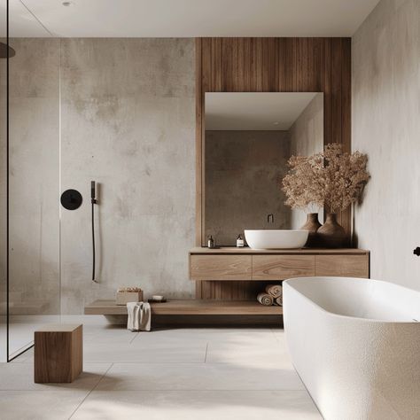 Minimalist Bathroom Ideas, Spa Inspired Bathroom, Minimalist Bathroom Design, Mid Century Minimalist, Bathroom Design Inspiration, Inspirational Design, Bathroom Inspiration Decor, Minimalist Bathroom, Wood Accents