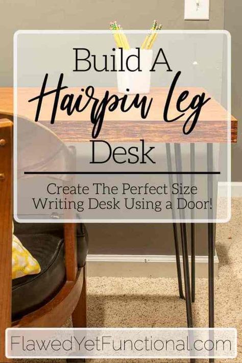 Do you need a custom-sized desk for your office? Check out this DIY tutorial to build a hairpin leg desk from a door! It's simple and quick. Try it today! #diy #desk Desk With Hairpin Legs Diy, Cheap Diy Desk, How To Build A Desk, Diy Ottoman Coffee Table, Build A Desk, Hairpin Leg Desk, Hairpin Legs Diy, Bedroom Fun, Diy Computer Desk