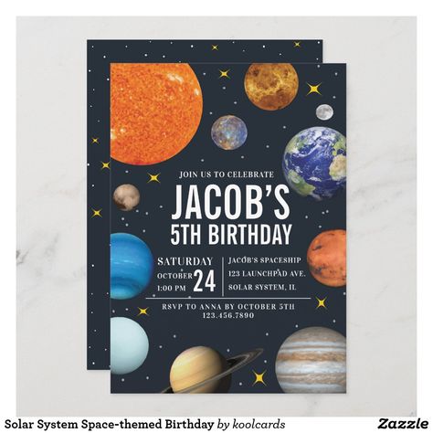 Solar System Birthday Party, Solar System Birthday, Nine Planets, Birthday Invitation Card, Birthday Party Invites, 11th Birthday, Solid Color Backgrounds, Create Your Own Invitations, Space Theme