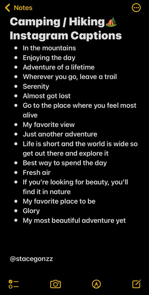 Hiking / camping instagram captions nature Random Travel Quotes, Caves Captions Instagram, Insta Captions Traveling, Instagram Captions For Beautiful Places, Wandering Captions, Wood Captions Instagram, View Quotes Instagram Caption, Camping Selfie Ideas, Instagram Captions Camping