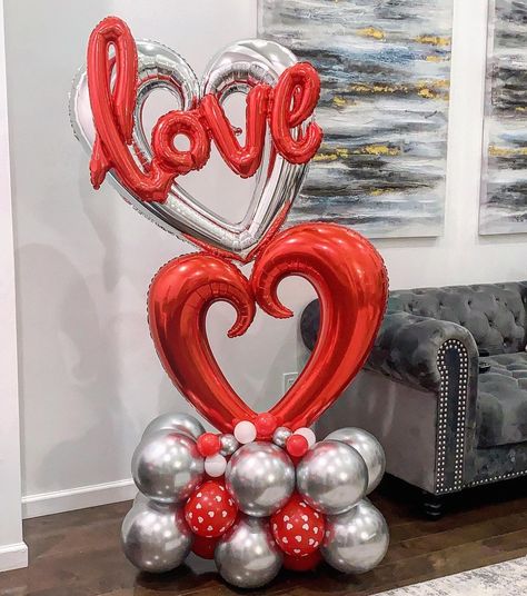 Valentines Balloons Decorations, Valentine Wedding Decorations, Valentines Balloons Bouquet, Proposal Party, Valentines Wedding, Valentines Balloons, Love Balloon, Heart Red, Red Love