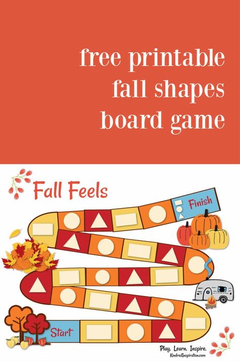 Free educational board game gives toddlers and preschoolers a fun way to practice shape recognition. This Fall-themed printable board game makes a great rainy day or indoor kids activity. Provocations Kindergarten, Toddler Board Games, Fall Shapes, Printable Board Game, Preschool Board Games, Toddler Printables, Game For Toddlers, Preschool Fall, Educational Board Games