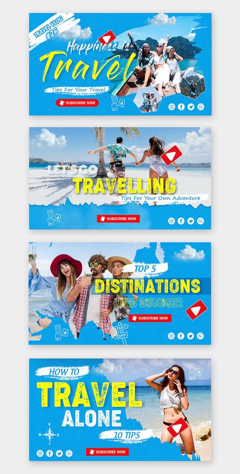 Travel Youtube Thumbnail Templates PSD Thumbnail Youtube Inspiration, Thumbnail Template, Youtube Thumbnail Template, Facebook Marketing Strategy, Corporate Presentation, Travel Vlog, Youtube Thumbnail, Travel Alone, Facebook Marketing