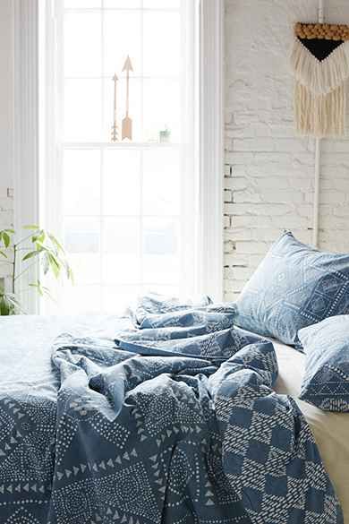 4040 Locust Eckhart Stonewash Duvet Cover Down Comforter Bedding, Duvet Covers Urban Outfitters, Dream Bedrooms, Patterned Duvet, Loveseat Sleeper, Blue Duvet Cover, Down Comforter, House Room, Beautiful Bedding