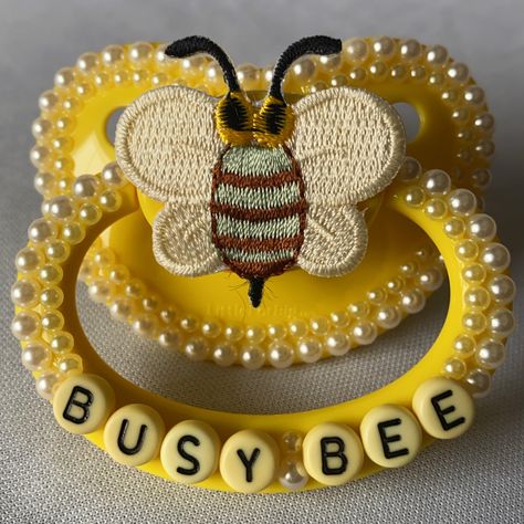 NOT FOR SALE! Custom bee adult deco pacifier. Message me on instagram to order your custom @duckyslittleshop, USA/International Adult Pacifier Deco, Customized Pacifiers, Deco Pacifier, Rave Pacifier, Bee Pacifier, Calico Critters Families, Baby Pacifier, Baby Bee, Character Outfits