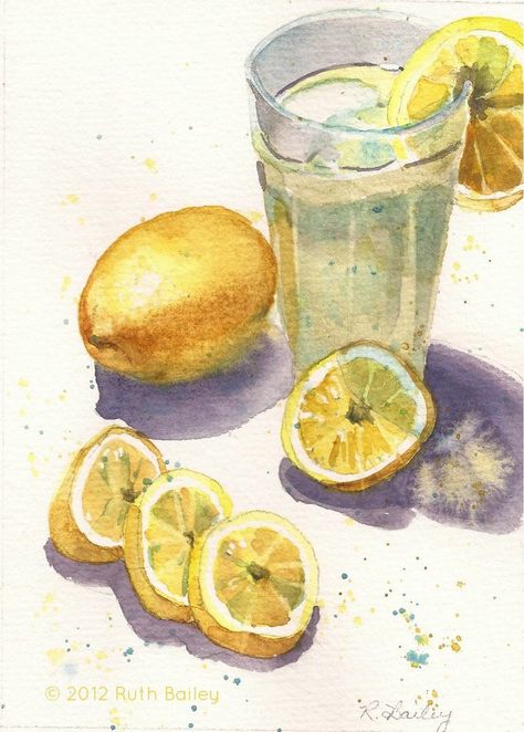 Lemonade Painting Canvas, Lemon Water Painting, April Prompts, Lemonade Painting, June Prompts, Lemonade Drawing, Lemonade Watercolor, Lemonade Art, Fabric Rendering