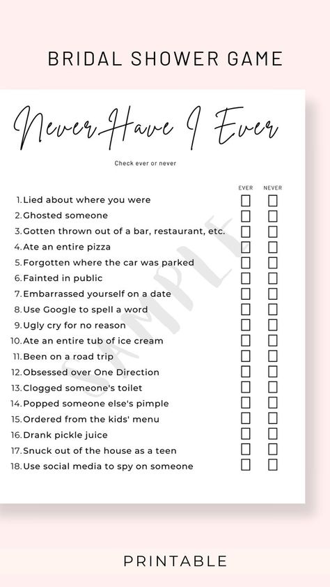 never have i ever game Clean Bachelorette Party Games, Clean Bachelorette Party, Games For Parties, Ghosting Someone, Crying For No Reason, Bridal Party Games, Ugly Cry, Girls Night Party, Bachelorette Decorations