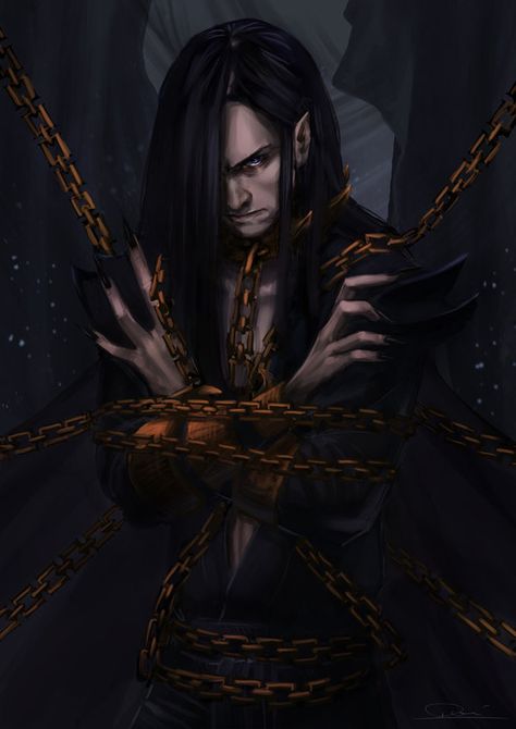 Melkor Morgoth, Middle Earth Art, Tolkien Art, Lotr Art, Dark Elf, Jrr Tolkien, Long Black Hair, Dark Lord, Arte Fantasy