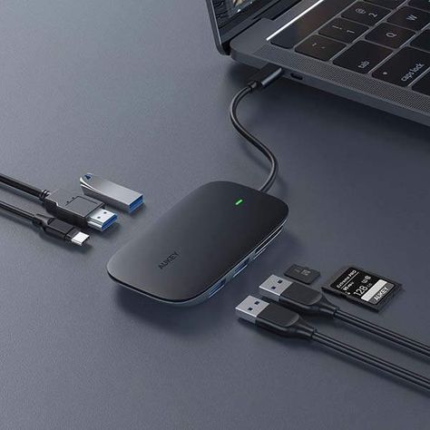 Aukey Portable USB-C Hub with 100W Power Delivery Usb Gadgets, Pc Mouse, Object Photography, Wireless Mouse, Usb Hub, Pc Laptop, Laptop Computers, Photography Products, Computer Tablet