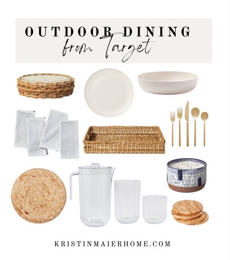 Dining outdoors on your beautiful patio. Coming soon to New England! Here are some cute dinnerware finds from Target for the perfect dinner al fresco. Follow my shop @KristinMaierHome on the @shop.LTK app to shop this post and get my exclusive app-only content! #liketkit #LTKFind #LTKunder50 #affiliatelink #outdoordining #patio #summerliving #dinner #alfresco #dinneralfresco #patioliving #LTKhome @shop.ltk https://liketk.it/44dDZ Outdoor Dining Overstock, Target Patio Dining, Round Patio Table Target, Thanksgivibg Table Settings Target, Target Outdoor Furniture, Outdoor Dishes, Outdoor Kit, Outdoor Dinnerware, Dining Plates