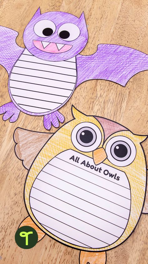 Owl Learning Activities, Owl Lesson Plans For Preschool, All About Owls Kindergarten, Owl Literacy Activities, Owl Writing Activities, Report Writing Template, Owl Writing, Halloween Writing Activities, Writing Checks