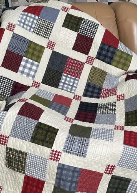 Easy Quilts For Men Simple, Flannel Shirt Quilt Ideas, Male Quilts Patterns, Men’s Quilts, Quilts For Men, Quilts For Men Patterns, Guy Quilts, Flannel Quilt Patterns, Masculine Quilts