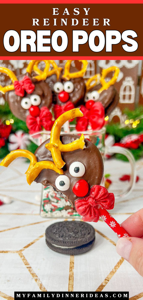 Oreo Reindeer Pops Oreo Reindeer, Reindeer Pops, Candy Eyes, Delicious Christmas Desserts, Cookie Base, Reindeer Cookies, Dessert Photography, Christmas Candy Recipes, Oreo Pops