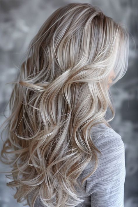 Cool Champagne Blonde Hair, White Blonde Hair With Lowlights, Long Blonde Hair Color Ideas, Ash Blonde Hair Ideas, Hair Color Ideas With Highlights, Blonde Highlighted Hair, Blonde Bayalage, Ash Blonde Hair Color, Ashy Blonde Hair