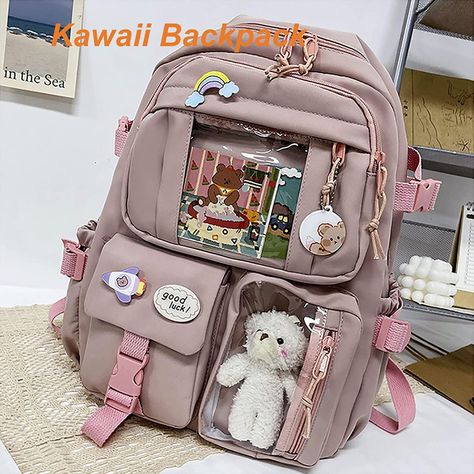 qavcg Sage Green Backpack for School, Kawaii Backpack with Kawaii Pin and Accessories, Large Capacity Waterproof Cute Kawaii Backpack for School, School Backpack for Teens Girls, Sage Green or brown #cutecore #cutecottage #cutebackpack #kawaii Kawaii Bookbag For School, School Bag For Girls Student, Bag Pack School, School Bags For Girls Student, Aesthetic Bags For School, School Bags For Teens, Japanese School Bag, Cute School Bags, Stylish School Bags