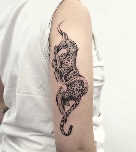 Top 73 Best Jaguar Tattoo Ideas - [2021 Inspiration Guide] Top Of Bicep Tattoo, Fine Line Jaguar Tattoo, Leapord Tattoo Ideas, Jaguar Tattoo For Women, Panther Tattoo For Women, Jaguar Tattoo Ideas, Jaguar Tattoo Design, Jaguar Tattoo, Leopard Tattoos