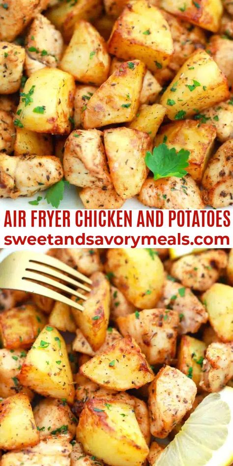 Sheet Pan Chicken And Potatoes Easy, Airfryer Chicken And Potatoes, Cubed Chicken Recipes Easy, Chicken Cubes Recipes Simple, Chicken Breast And Potatoes Recipes, Cubed Chicken Breast Recipes, Air Fryer Chicken And Potatoes, Cubed Chicken Recipes, Potato Entree