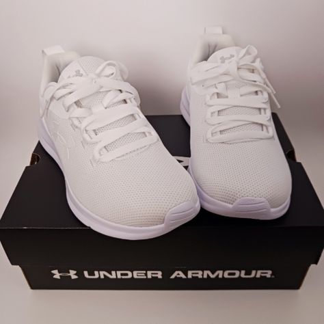 New In Original Box. Under Armour Women's Essential Nm Shoes. Color: White Women's Size: -Us 9.5 -Uk 7 -Eur 41 -Cm 26.5 *Disclaimer: Shoes Might Have Signs Of Been Tried On. Under Armour Shoes Women's, Grey Tennis Shoes, Under Armour Running, Running Trainers, Under Armour Shoes, Lace Sneakers, Light Weight Shoes, Pink Sneakers, Workout Shoes