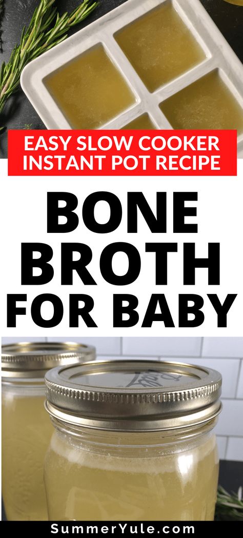 Get the scoop on bone broth for babies! I’ll answer all of your questions on this topic and share my favorite bone broth for baby recipe. Learn which bone broth is best for babies, is bone broth safe for infants, and more. You can use bone broth as part of baby led weaning, but there is a right and a wrong time to introduce it. #bonebroth #instantpot #slowcooker #babyfood #glutenfree Bone Marrow Recipe Baby, How To Make Bone Broth In Instant Pot, Whipped Bone Marrow For Babies, Bone Broth Baby Food, Bone Marrow For Babies, Bone Broth For Babies, Meat Stock For Baby, Instapot Bone Broth, Bone Marrow Broth