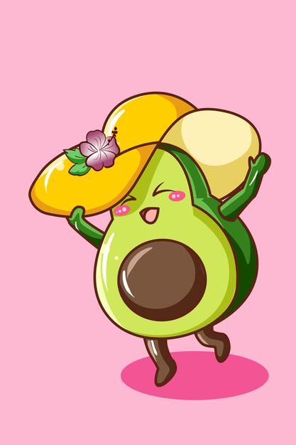 Aguacate lindo y feliz con sombrero en l... | Premium Vector #Freepik #vector #fondo #logo #comida #etiqueta Love Is Cartoon, Food Template, Funny Fruit, Cartoon Clip, Summer Cartoon, Cute Avocado, Scary Halloween Costumes, Food Graphic Design, Illustration Quotes