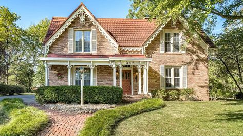 Treat Yourself: 5 Real-Life Gingerbread Houses Tailor-Made for the Holidays Bar Kitchenette, Front Porch Columns, Open Kitchen And Living Room, Brick Walkway, Porch Columns, Double Sided Fireplace, Vintage Light Fixtures, Gothic Revival, Bedroom Floor Plans