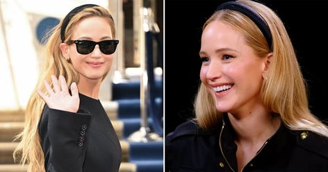 Jennifer Lawrence has been spotted in chic black headbands during her No Hard Feelings press tour. Black Headbands, Interview Images, Jennifer Lawrence Hair, No Hard Feelings, Luxury Hair Accessories, Chic Headband, Headband Outfit, Leather Headbands, Black Headband