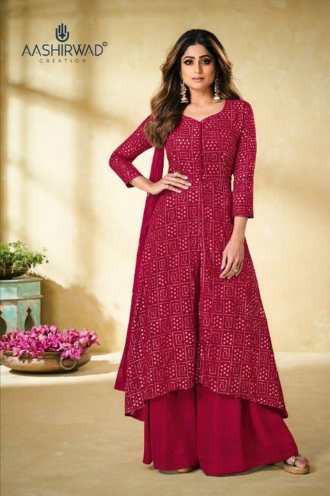 Shetty Wedding, Red Sharara, Shamita Shetty, Plazzo Suits, Georgette Tops, Palazzo Suit, Sharara Suit, Pakistani Salwar Kameez, Anarkali Gown