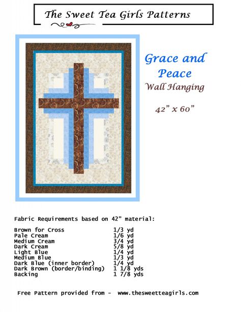 Grace and Peace Cross Wall Hanging, Cross Mug Rug Free Pattern, Cross Quilts, Cross Quilt Pattern, Cross Quilt Pattern Free, Quilts With Crosses, Log Cabin Cross Quilt Pattern Free, Peace Quilt Pattern, Quilts With Crosses Free Pattern