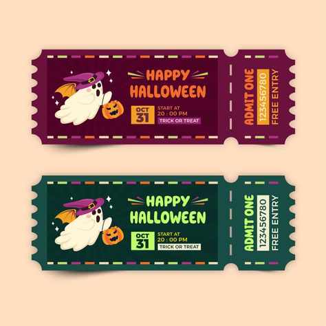 Halloween festival entrance ticket Download Halloween Tickets, Festival Entrance, Halloween Graphic Design, Typography Ads, Party Entrance, Ticket Design, Ticket Template, Coupon Design, Packaging Stickers