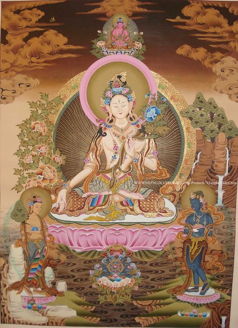 , Buddhism Symbols, White Tara, Buddhist Symbols, Thangka Painting, Tibetan Art, Tibetan Buddhism, Mystical Art, Tibetan Buddhist, Buddha Art