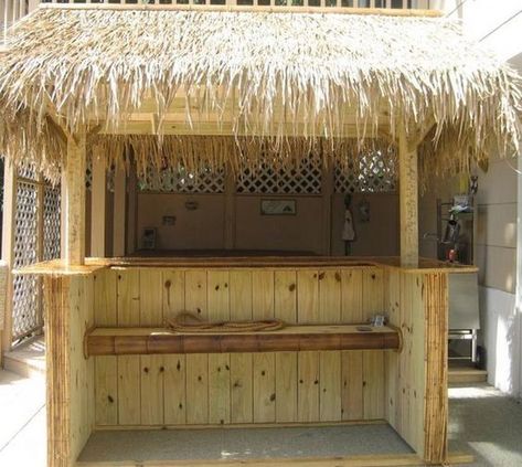 A tiki bar right in your own backyard? Why not! Diagonal Bookshelf, Pallet Tiki Bar, Backyard Tiki Bar, Tiki Bars Backyard, Compost Sifter, House Trellis, Tiki Bars Diy, Tiki Ideas, Tikki Bar