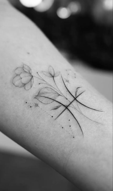 Zodiac Fine Line Tattoo, Aquarius Tattoo Flower, Fine Line Aries Tattoo, Aquarius Tattoo, Pisces Tattoos, Aries Tattoo, Simple Tattoo Designs, Initial Tattoo, Zodiac Tattoo