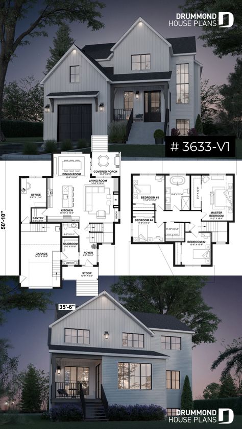 Entrance Country House, Upstairs House Design, 4 Bedroom Small House Plans, Small Family Home, Upstairs Laundry Room, Bedrooms Farmhouse, Bright Dining Room, Upstairs Laundry, Sims 4 Houses Layout