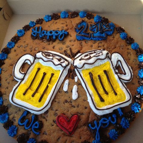 cookie cakes Birthday | Trent's 21st Birthday cookie cake! :) Mens Cookie Cake, Cookie Cakes Birthday, 21st Birthday Cookie Cake, Birthday Cookie Cake, Message Cookies, Giant Cookies, 21 Bday, Cookie Cake Designs, Cottage Food