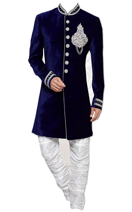 sherwani for men Groomsmen Outfit, Pakistani Dresses Online Shopping, Sherwani Groom, Zardosi Work, Blue Velvet Fabric, Groomsmen Outfits, Pakistani Dresses Online, Sherwani For Men, फोटोग्राफी 101