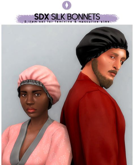 SDX Silk Bonnets | nucrests on Patreon Play Sims 4, Silk Bonnet, Masculine And Feminine, Tumblr Sims 4, Sims 4 Cc Folder, Free Sims, Sims 4 Teen, Sims 4 Characters, Sims 4 Mm