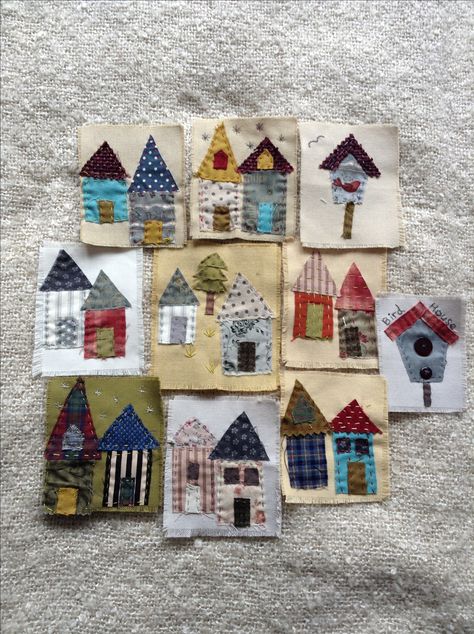 Applique houses @ Frosted Bramble Slow Stitching Houses, Applique Houses, House Applique, Scrap Fabric Crafts, Scrap Fabric Projects, Textile Art Embroidery, Scrappy Quilt Patterns, Quilted Ornaments, Picture Quilts