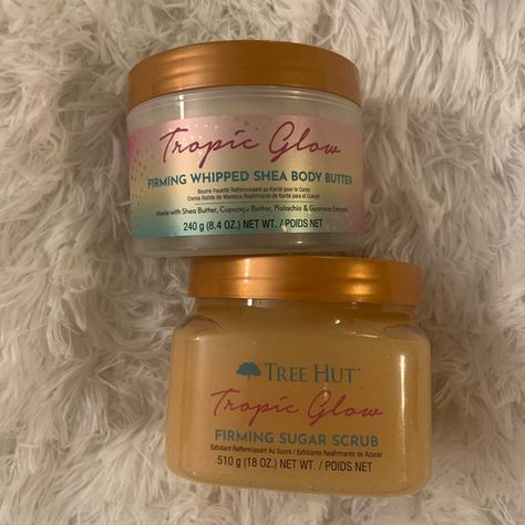 Tree Hut Tropic Glow Firming Sugar Scrub and Firming Whipped Shea Body Butter Tree Hut Aesthetic, Tropic Glow Tree Hut, Tree Hut Body Butter, Hut Aesthetic, Tree Hut Tropic Glow, Whipped Shea Body Butter, 2023 Birthday, Beachy Girl, Cupuacu Butter