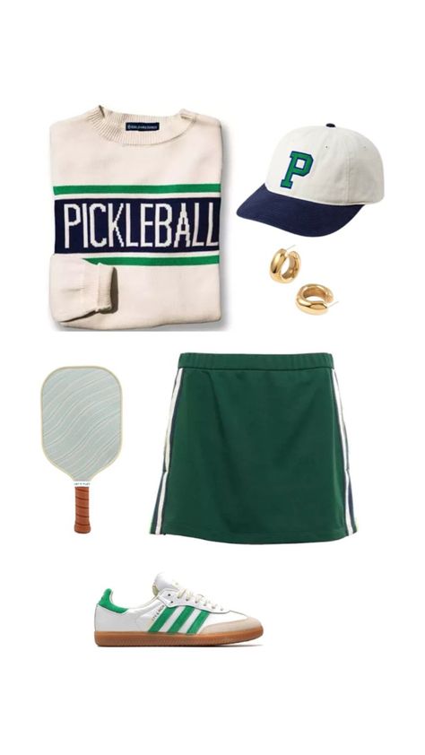 Preppy summer 2023 pickleball outfit idea Pickleball And Prosecco, Pickle Ball Outfit Women, Pickleball Party Ideas, Pickleball Fashion, Pickleball Outfits For Women, Pickleball Apparel, Active Wear Photoshoot, Pickleball Aesthetic, Pickle Party