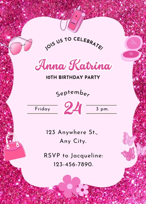 Barbie Invitation, Online Birthday Invitations, Barbie Birthday Invitations, Barbie Invitations, Birthday Invitation Card Template, Birthday Card Online, Invitation Card Birthday, Free Printable Birthday Invitations, Invitation Maker