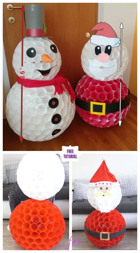 Plastic Cup Crafts, Christmas Party Decorations Diy, Diy Christmas Door, Handbag Sewing, Christmas Door Decorating Contest, Santa Crafts, Easy Christmas Decorations, Christmas Decorations Diy Outdoor, Cup Crafts